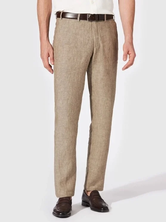 Hiltl Chino Bej Saf Keten Regular Fit Pantolon - Hiltl