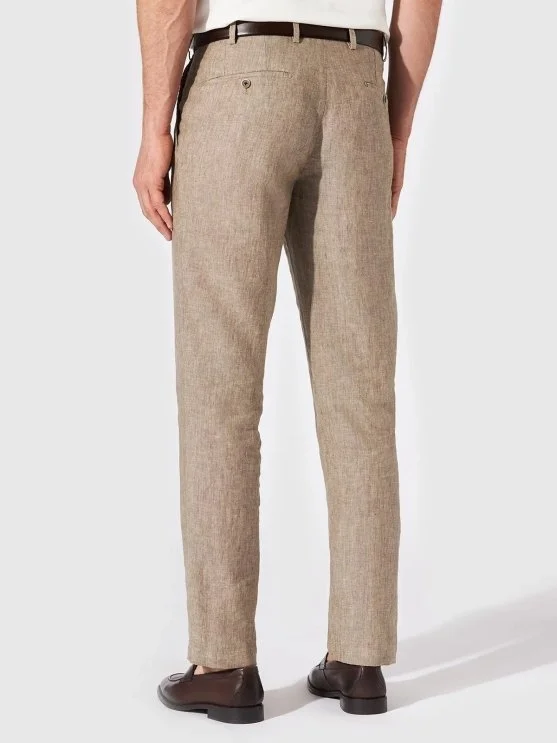 Hiltl Chino Bej Saf Keten Regular Fit Pantolon - Hiltl