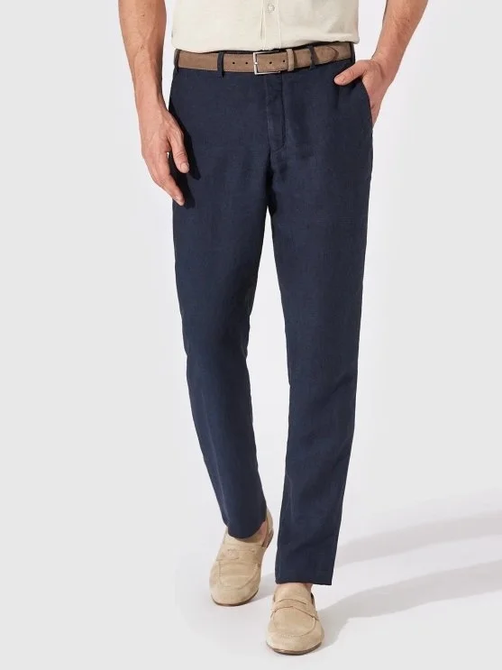 Hiltl Chino Lacivert Saf Keten Regular Fit Pantolon - Hiltl