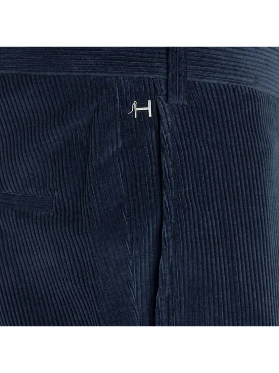 Hiltl Havacı Mavi Pamuk Yün Slim Fit Chino Lüx Kadife Erkek Pantolon - Hiltl