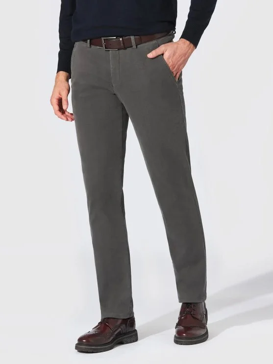 Hiltl Koyu Gri Comfort Stretch Bel Arkası Lastikli Slim Fit Pamuk Chino Pantolon - Hiltl