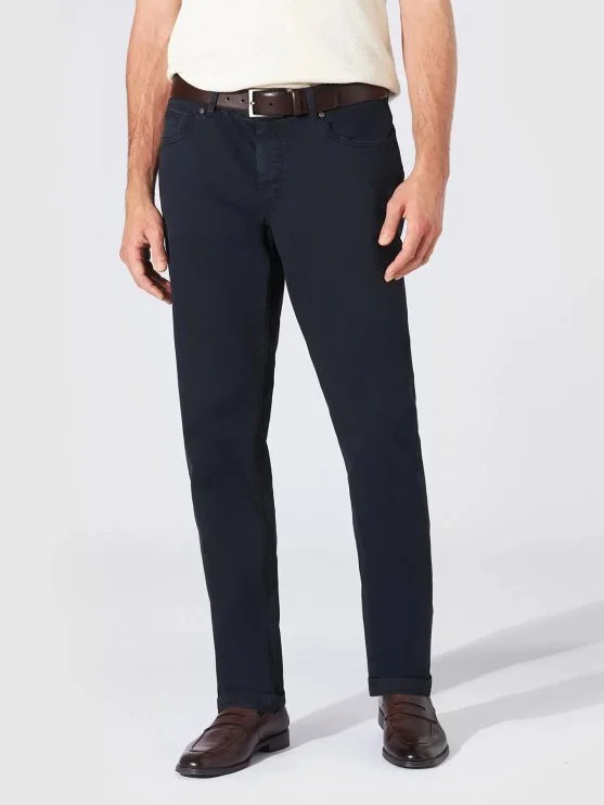 Hiltl Lacivert 5 Cep Gabardin Yıkamalı Regular Fit Pamuk Pantolon - Hiltl