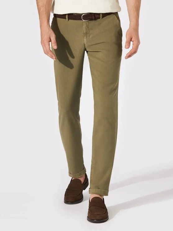 Hiltl Zeytin Yeşilii Vintage Bel Arkası Lastikli Pamuk Elastane Slim Fit Pantolon - Hiltl