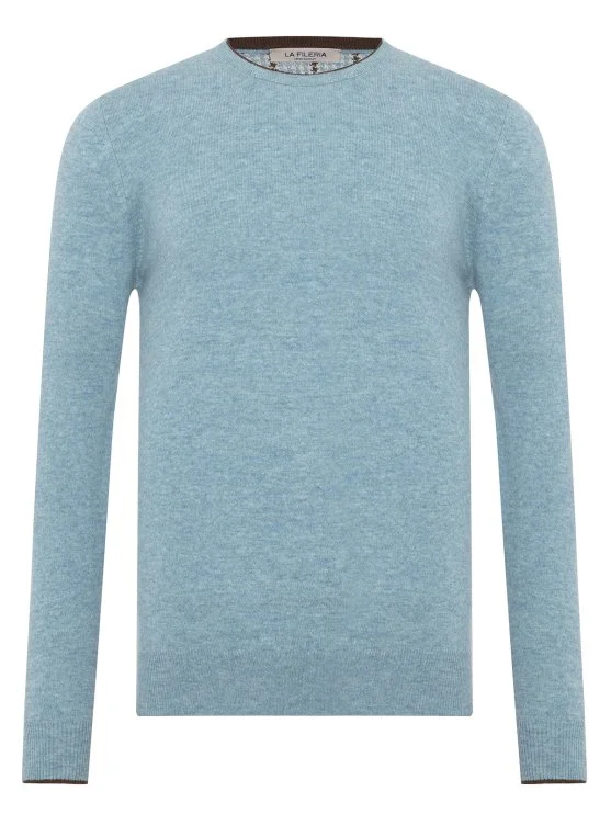 La Fileria Açık Mavi Bisiklet Yaka Peçli Yün Kaşmir Triko - La Fileria
