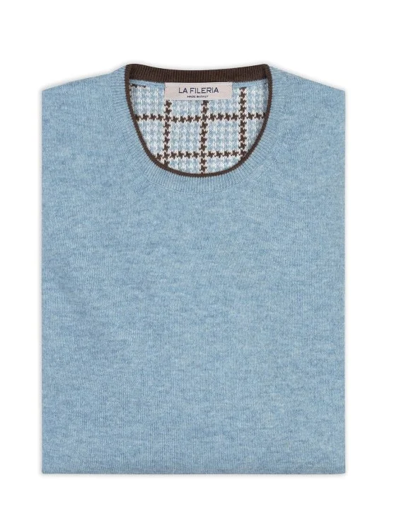 La Fileria Açık Mavi Bisiklet Yaka Peçli Yün Kaşmir Triko - La Fileria