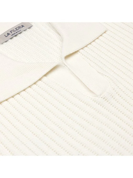La Fileria Ekru Polo Yaka Regular Fit Crochet Örgü Pamuk Triko - La Fileria