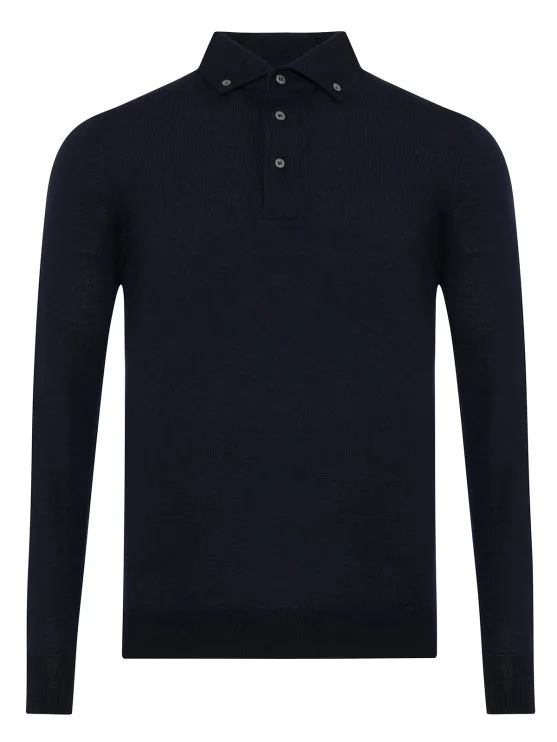 La Fileria Lacivert Yün Amalfi Yaka Düğmeli Triko - La Fileria