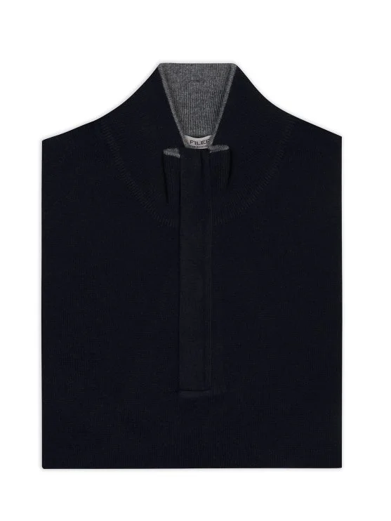 La Fileria Lacivert Yün Kaşmir Süet Peçli Fermuarlı Triko - La Fileria