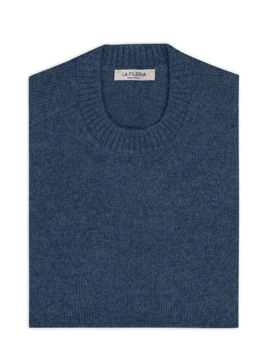 La Fileria Mavi Bisiklet Yaka Saf Shetland Yün Triko - La Fileria