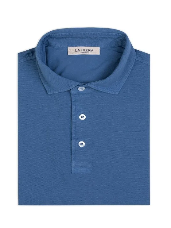 La Fileria Vintage İndigo Mavi Gömlek Yaka Pamuk Slim Fit Tişört - La Fileria