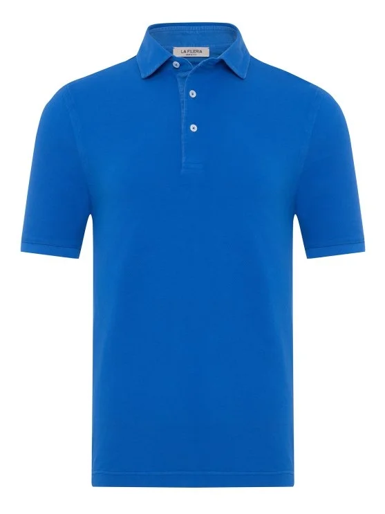 La Fileria Vintage Marin Mavi Gömlek Yaka Slim Fit Pamuk Tişört - La Fileria