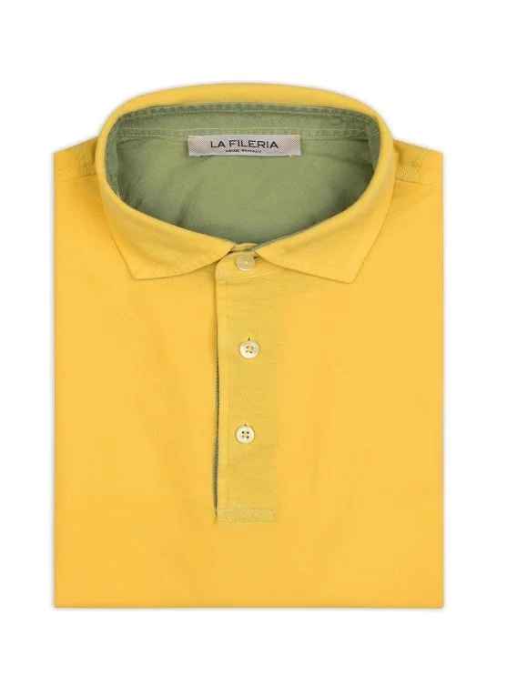 La Fileria Vintage Sarı Gömlek Yaka Pamuk Slim Fit Tişört - La Fileria