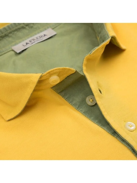 La Fileria Vintage Sarı Gömlek Yaka Pamuk Slim Fit Tişört - La Fileria