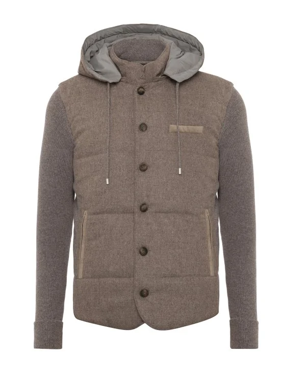 La Fileria Vizon Rengi Dolgulu Kapişonlu Geelong Yün Ceket Triko - La Fileria