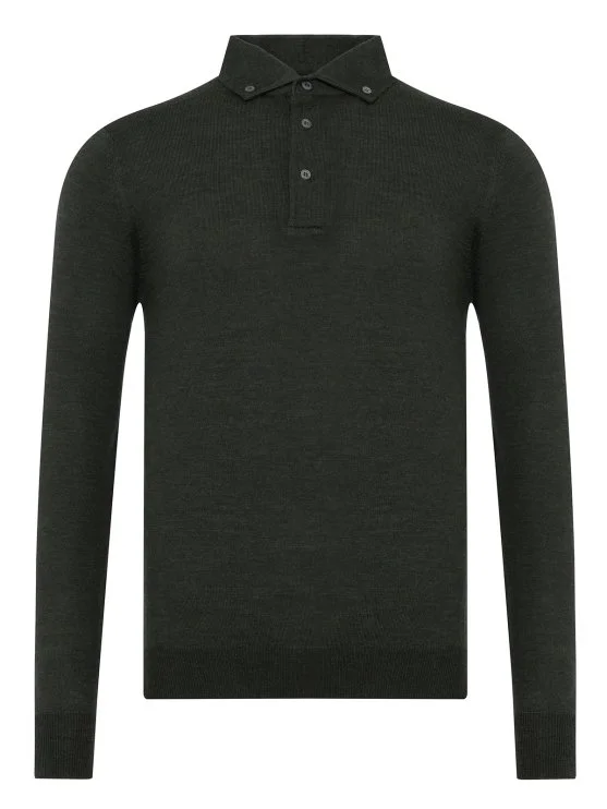 La Fileria Yeşil Yün Amalfi Yaka Düğmeli Triko - La Fileria