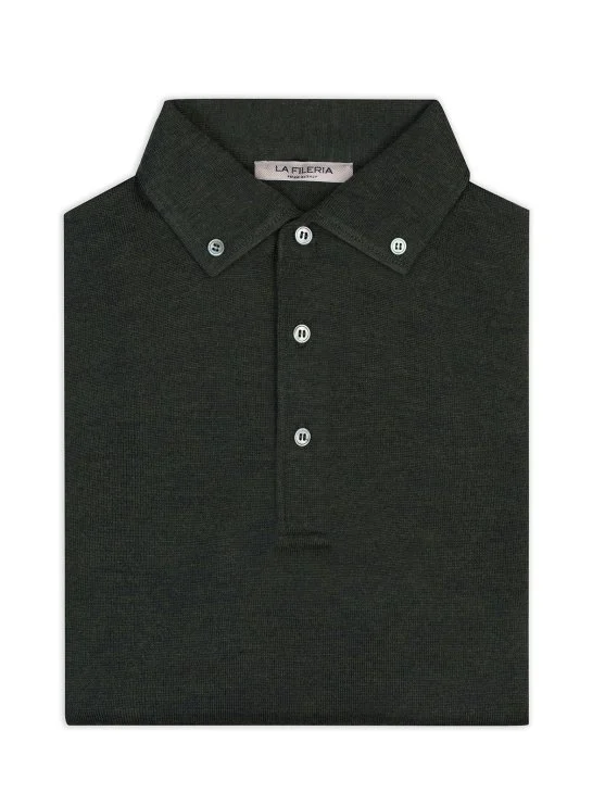 La Fileria Yeşil Yün Amalfi Yaka Düğmeli Triko - La Fileria