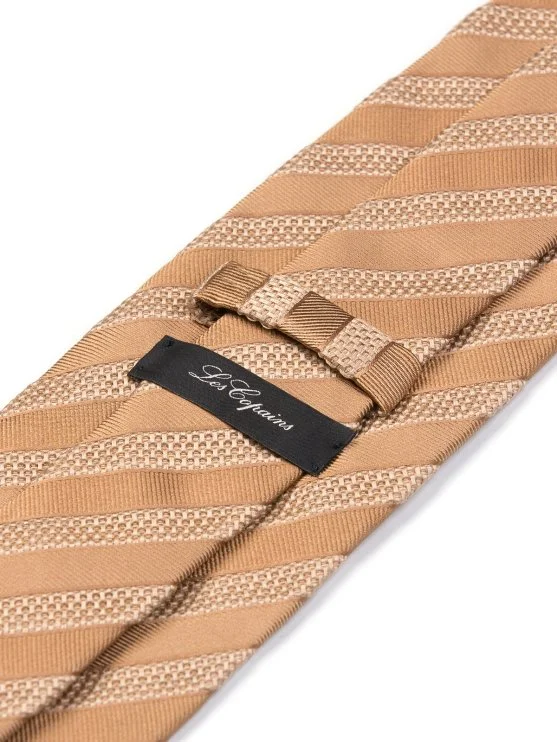 Les Copains Bej Bronz Petek Dokulu Çizgili İtalyan Kravat - Les Copains