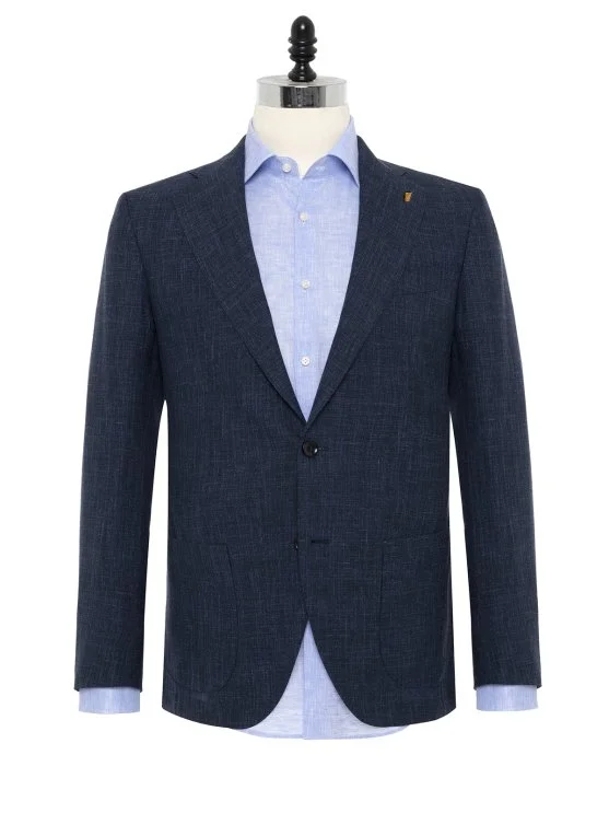 Sartoria Latorre Lacivert Loro Piana Summertime Yün İpek Keten Astarsız Ceket - Sartoria Latorre