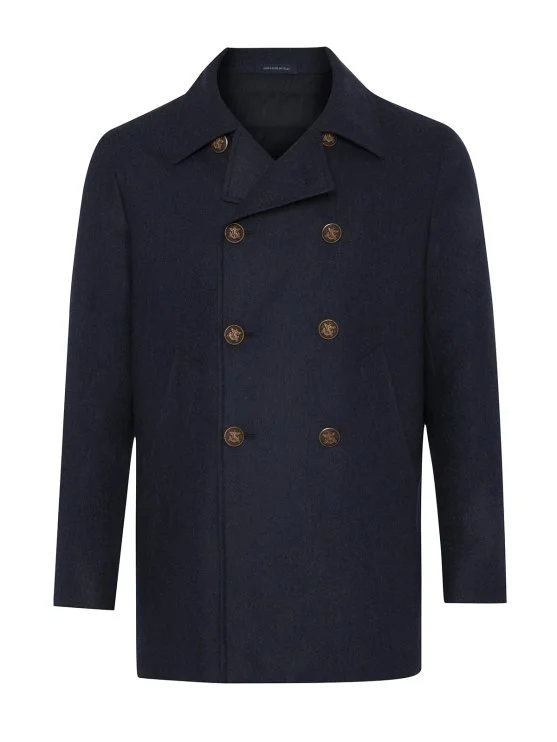 Sartoria Latorre Lacivert Melanj Yün Kruvaze Kaban - Sartoria Latorre