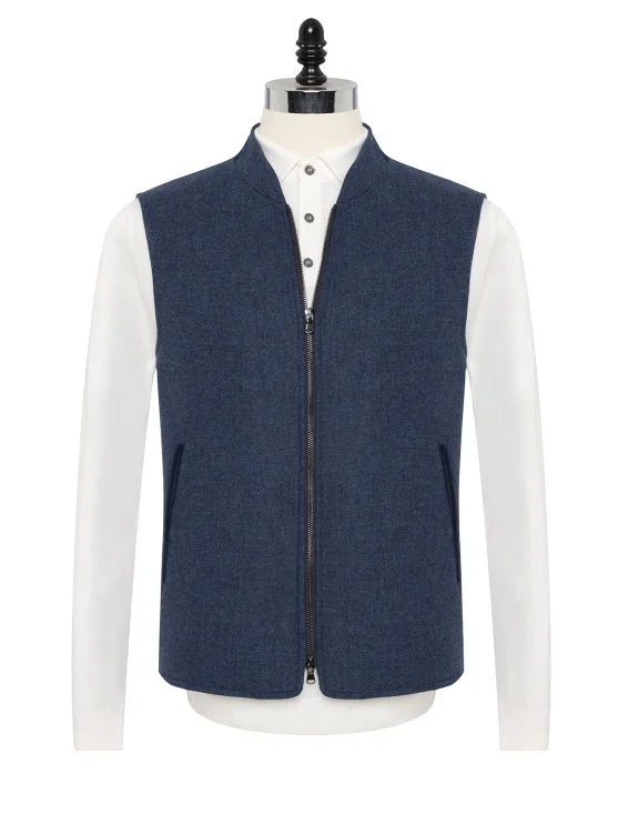 Sartoria Latorre Mavi Melanj Yün Kaşmir İçi Dolgulu Yelek - Sartoria Latorre