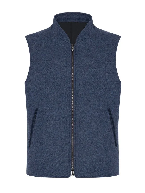 Sartoria Latorre Mavi Melanj Yün Kaşmir İçi Dolgulu Yelek - Sartoria Latorre