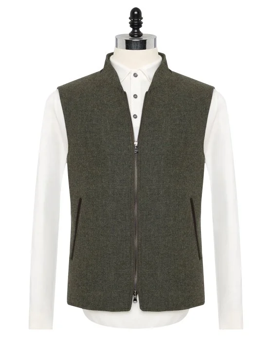 Sartoria Latorre Yeşil Melanj Yün Kaşmir İçi Dolgulu Yelek - Sartoria Latorre