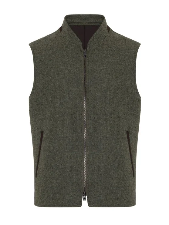 Sartoria Latorre Yeşil Melanj Yün Kaşmir İçi Dolgulu Yelek - Sartoria Latorre