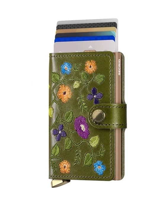 Secrid Premium Miniwallet Stitch Floral Olive Cüzdan - Secrid 