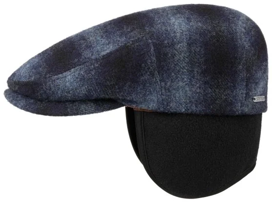Stetson Kent Lacivert Mavi Kareli Kulaklıklı Yün Şapka - Stetson