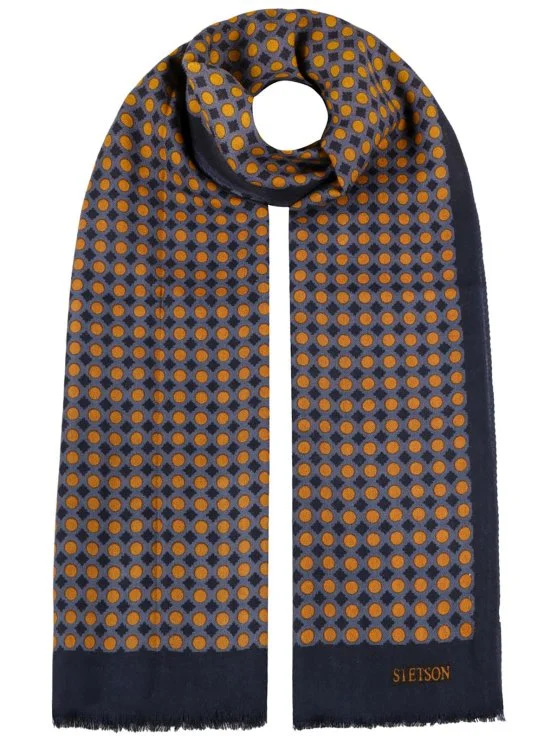 Stetson Lacivert Yün Nokta Desenli Kaşkol - Stetson