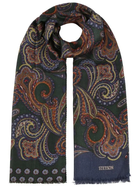 Stetson Yeşil Yün Şal Desenli Kaşkol - Stetson