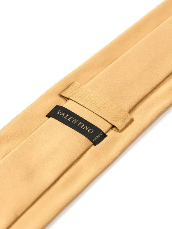 Valentino Gold Bronz Düz Renk İpek İtalyan Kravat - Valentino