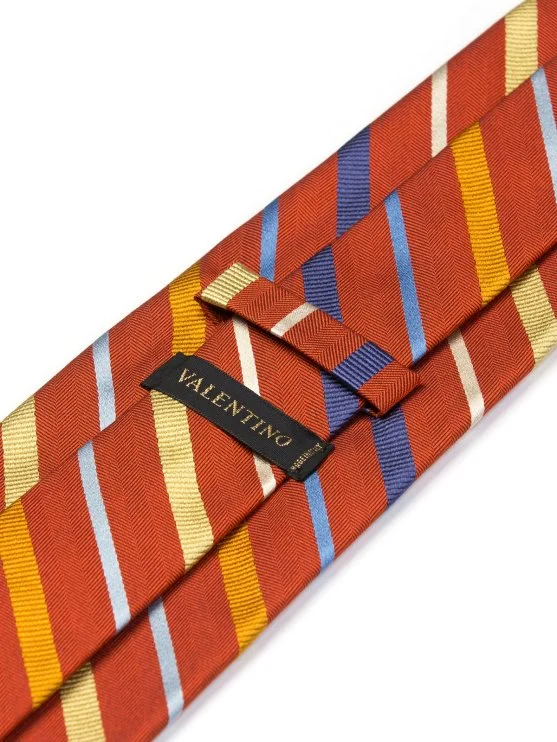 Valentino Kiremit Şerit Çizgili Dokulu İpek İtalyan Kravat - Valentino