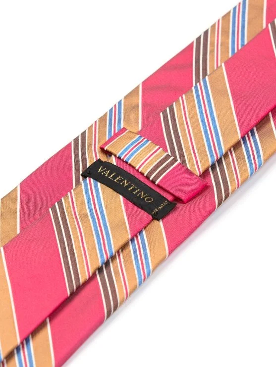 Valentino Pembe İnce Çizgili İtalyan Kravat - Valentino