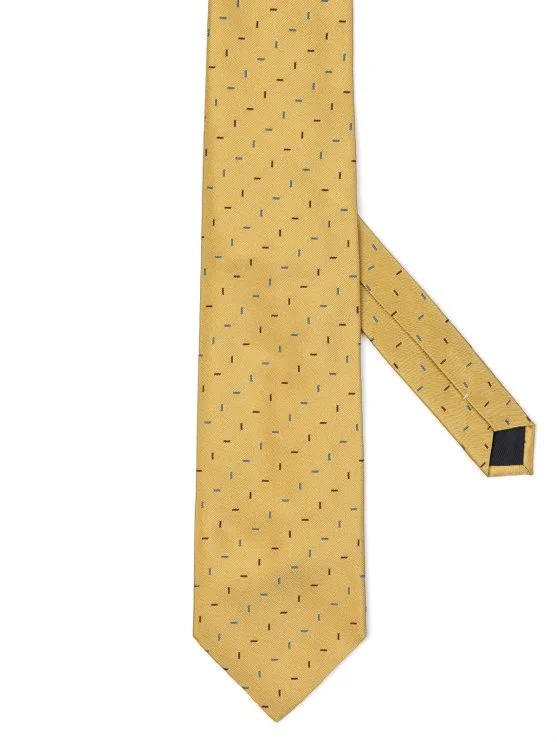 Villa Bolgheri Sarı Dokulu Mikro Desenli İpek İtalyan Kravat - Villa Bolgheri