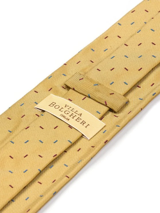 Villa Bolgheri Sarı Dokulu Mikro Desenli İpek İtalyan Kravat - Villa Bolgheri