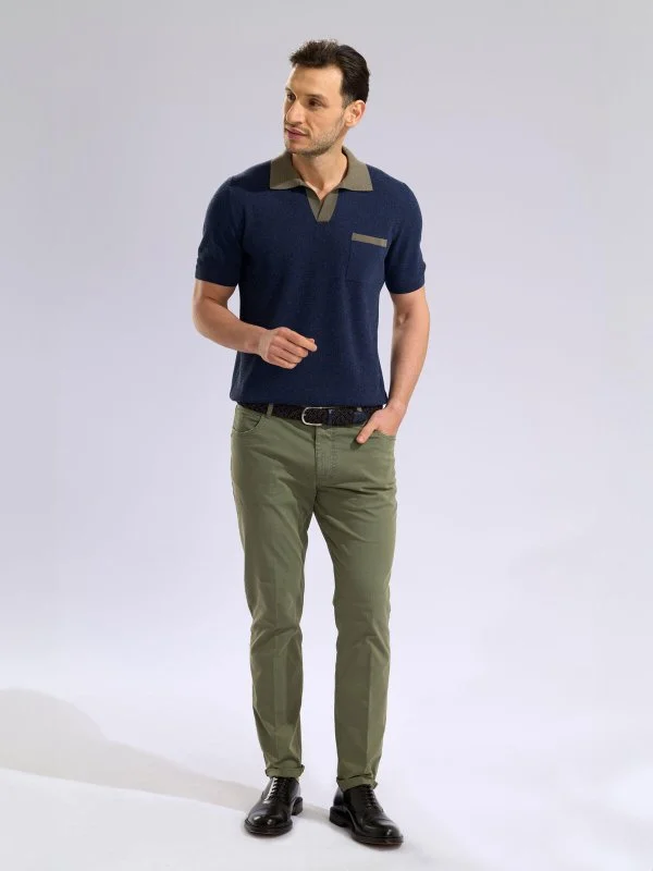 40WEFT 5 Cep Yeşil İnce Twill Vintage Pamuk Elastan Regular Fit Pantolon - 4