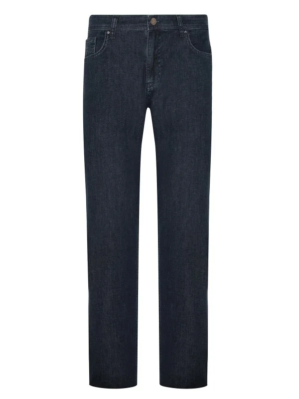 Alphauomo 5 Cep Taşlanmış Lacivert İnce Denim Regular Fit Pantolon - 1