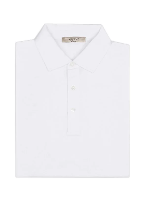 Alphauomo Beyaz Gömlek Yaka İnce Merserize Regular Fit Tişört - 1