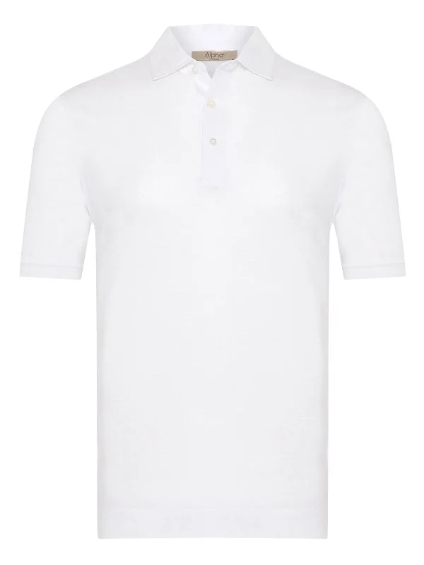 Alphauomo Beyaz Gömlek Yaka İnce Merserize Regular Fit Tişört - 1