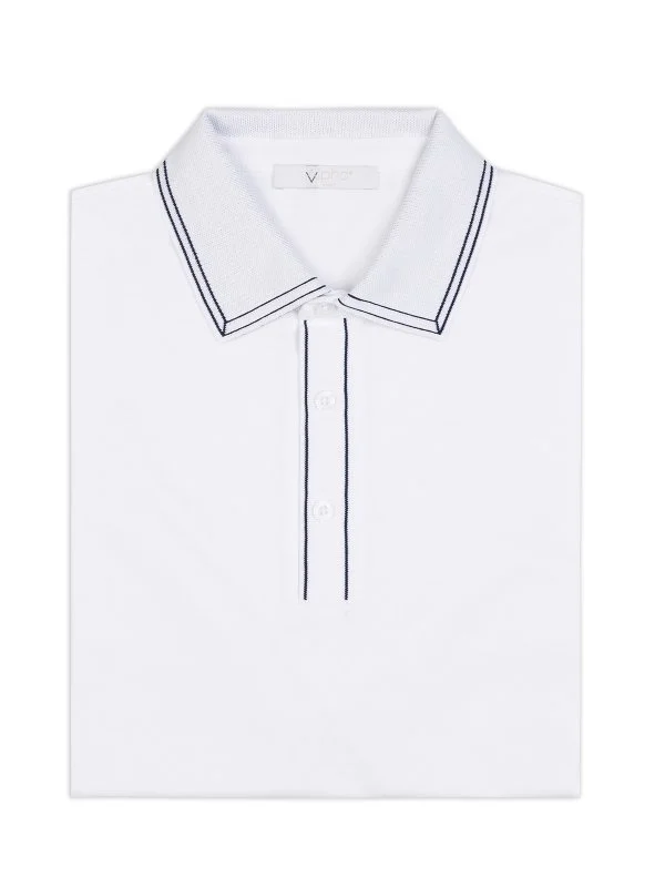 Alphauomo Beyaz Polo Yaka Merserize Pamuk Tişört - 1