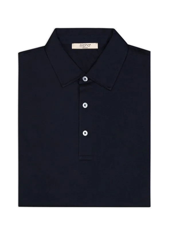 Alphauomo Lacivert Gömlek Yaka İnce Merserize Regular Fit Tişört - 1