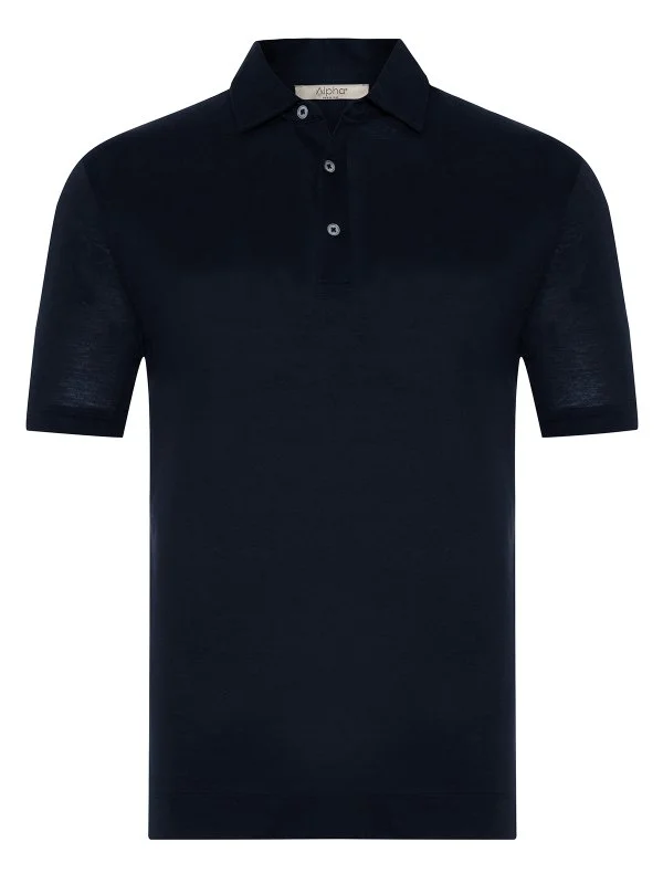 Alphauomo Lacivert Gömlek Yaka İnce Merserize Regular Fit Tişört - 1