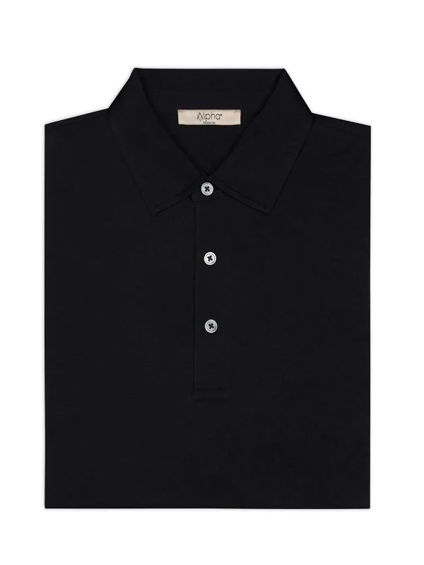 Alphauomo Siyah Gömlek Yaka İnce Merserize Regular Fit Tişört - 1