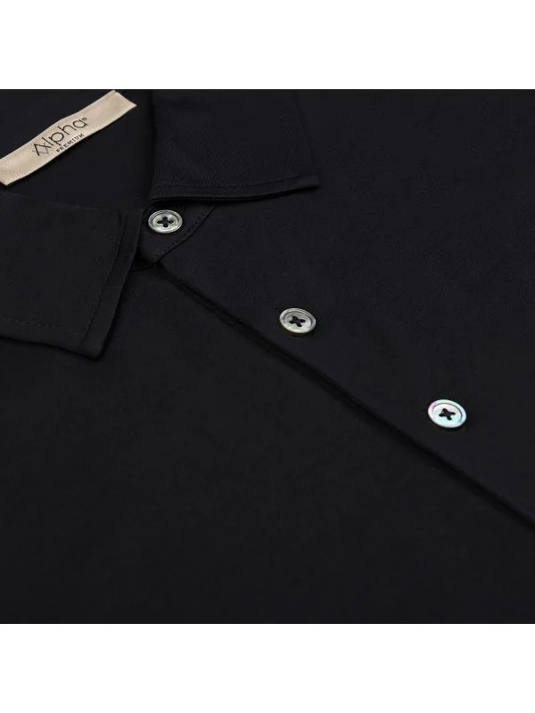 Alphauomo Siyah Gömlek Yaka İnce Merserize Regular Fit Tişört - 2