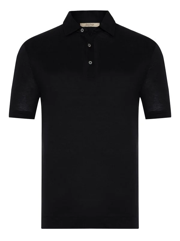 Alphauomo Siyah Gömlek Yaka İnce Merserize Regular Fit Tişört - 1