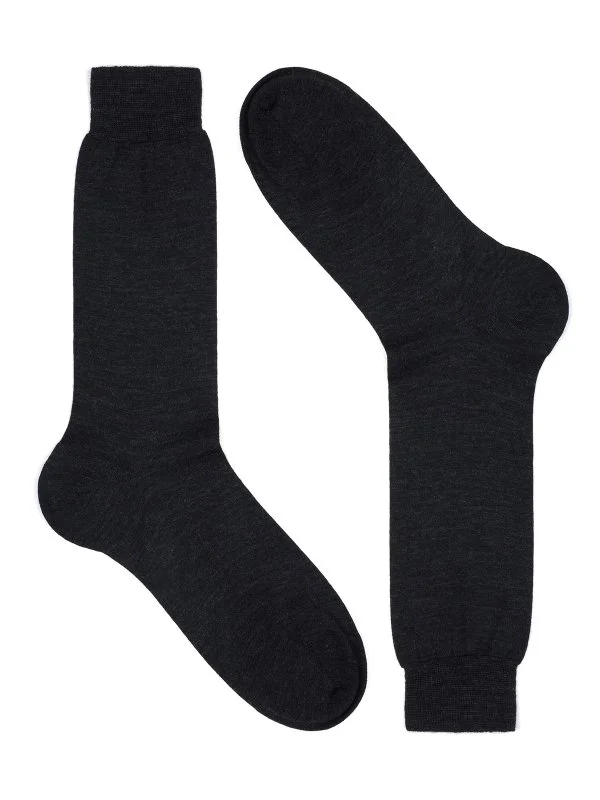 Bresciani Antrasit Düz Kısa Yün Çorap - 1
