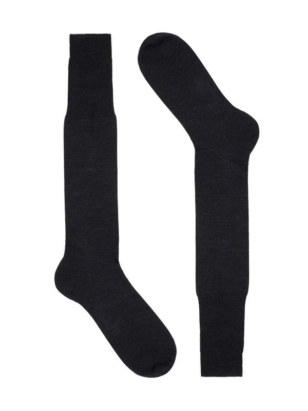 Bresciani Antrasit Düz Uzun Konç Yün Çorap - 1