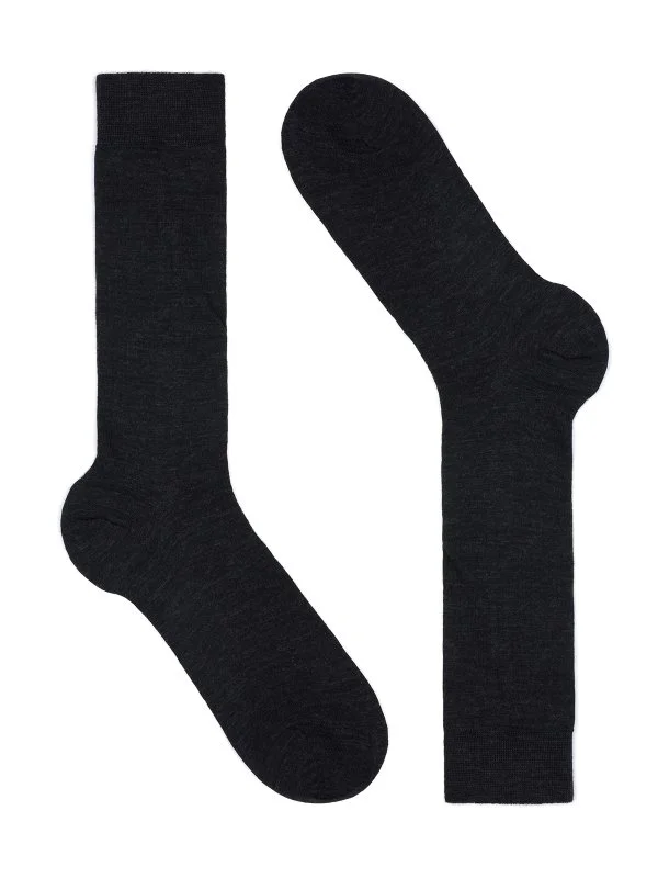 Bresciani Antrasit İnce Çizgili Kısa Yün Çorap - 1