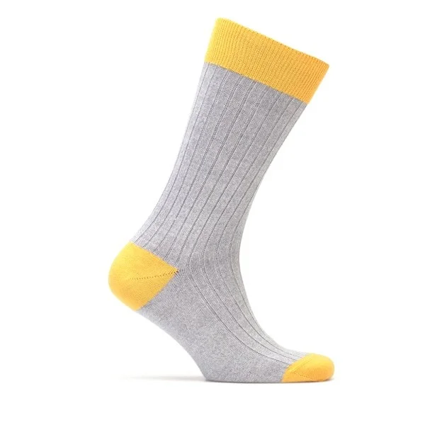 Bresciani Gri Çizgili Burun Ve Topuk Sarı Yünlü Çorap - 1